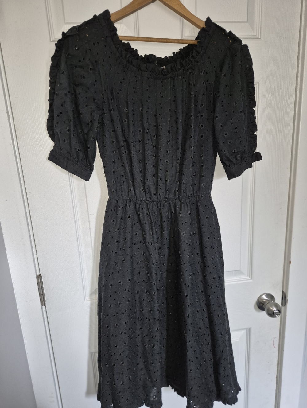 Chetta B  Eyelet Midi Dress with Ruffle Neckline Amd Hem
